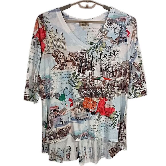 One World Graphic Tunic Top 1X Milan Artsy Plus Size Bling Asymmetric Sublimated - Picture 8 of 16